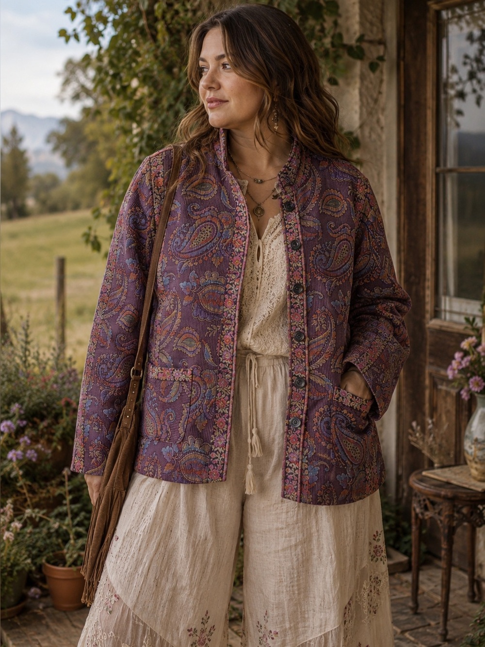 Vintage Boho Koret Paisley Tapestry Grand Millennial Jacket Size 16